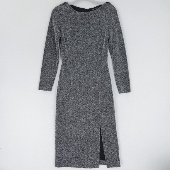 Banana Republic Dresses & Skirts - Banana Republic Dress Womens 6 Black White Herringbone Midi Sheath Long Sleeve